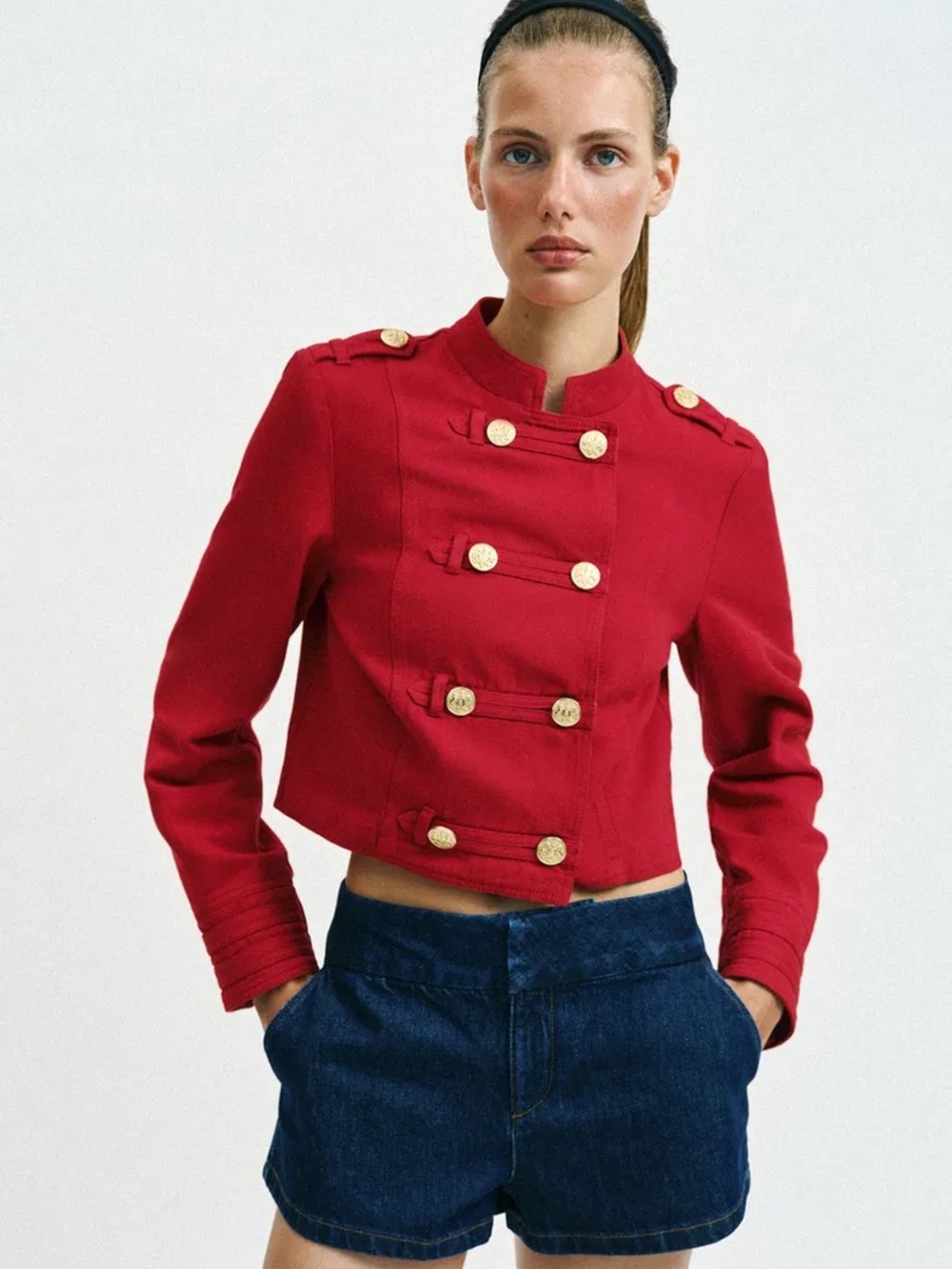NWT Zara Woman Bloggers Fav Napoleon BUTTONED FITTED JACKET Red Size XS